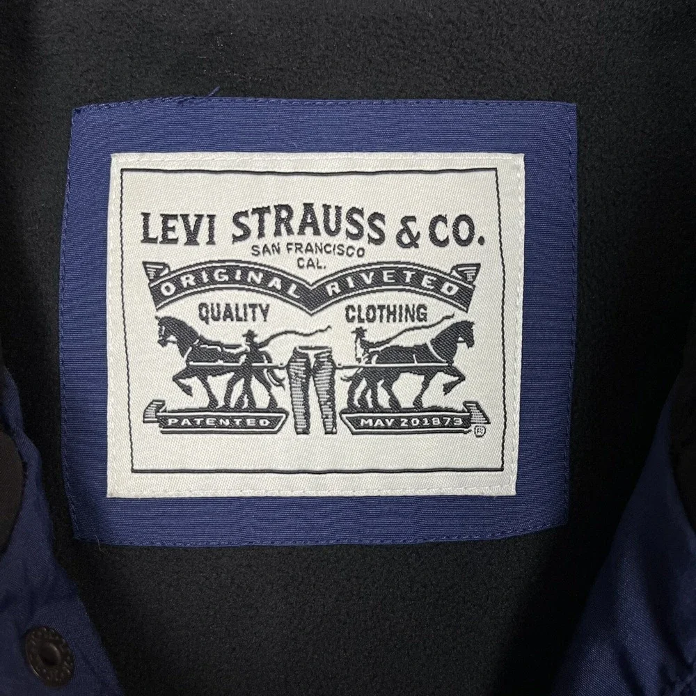 Levi's Men's Fleece Lined Shell Jacket Size M Blue‎ Black Hooded Water Resistant